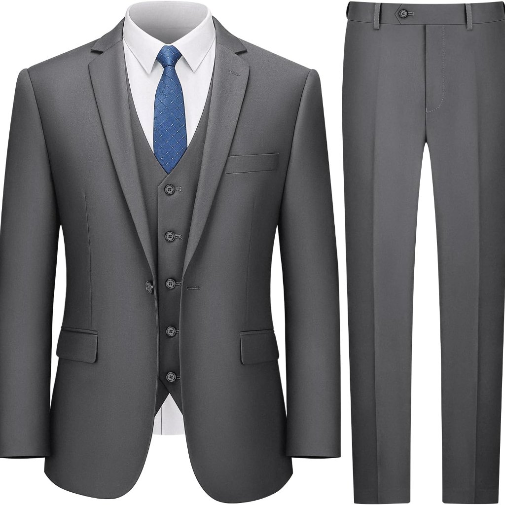 Sophisticated Dark Gray Slim Fit 3 Piece Suit For Men - Complete Tuxedo Set